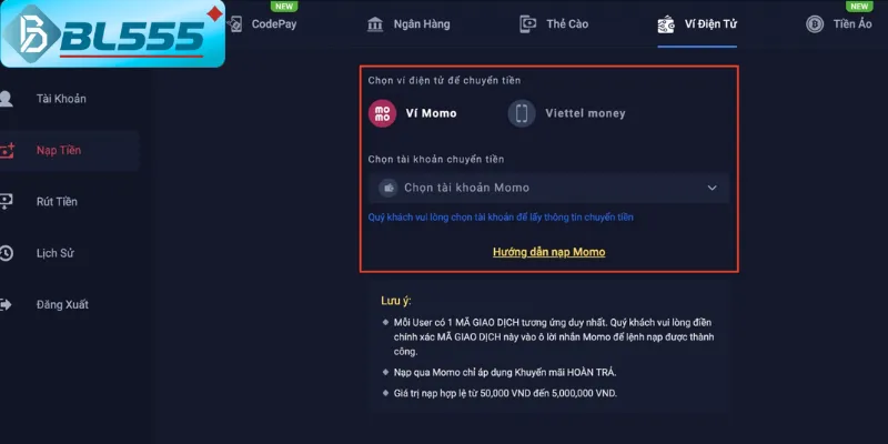 Hướng Dẫn Nạp Tiền BL555 Siêu Tốc 2025 – Từ 30 Giây! Cách nạp tiền BL555 dễ dàng